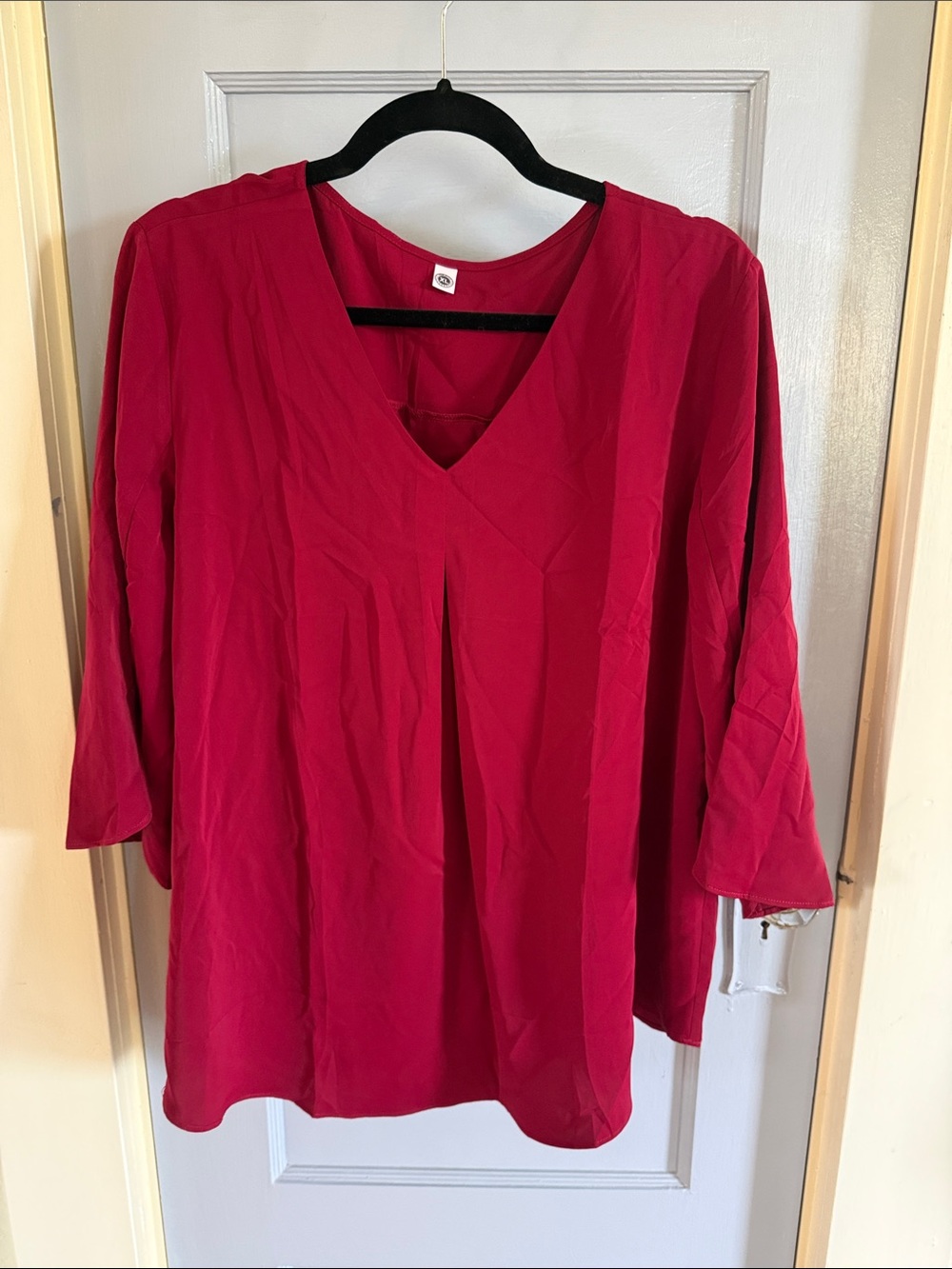 Unbranded Raspberry V-Neck Pleated Blouse